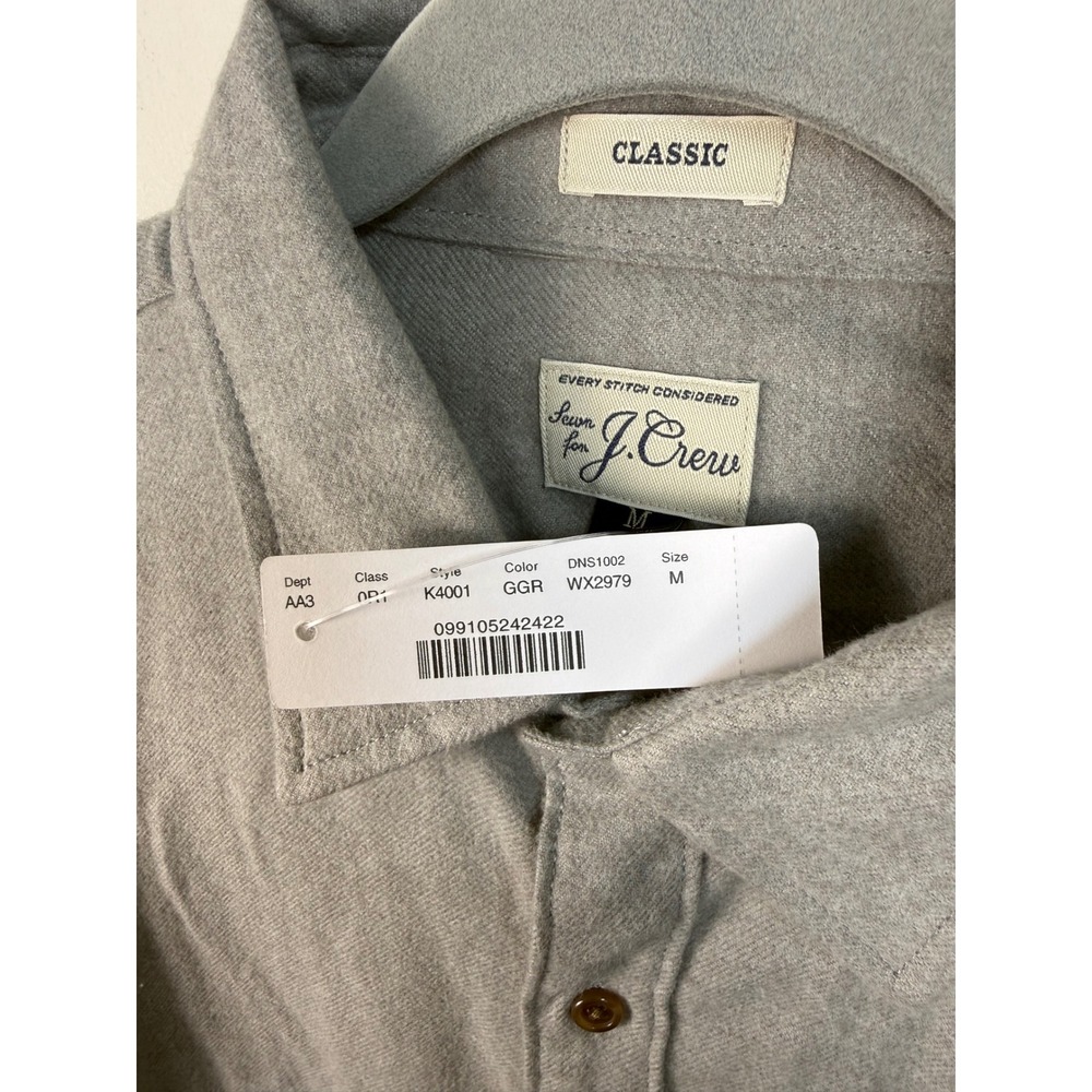 J.Crew Mens Classic Fit Cotton Flannel Shirt Grey Long Sleeve K4001 Size M NEW - Picture 2 of 6